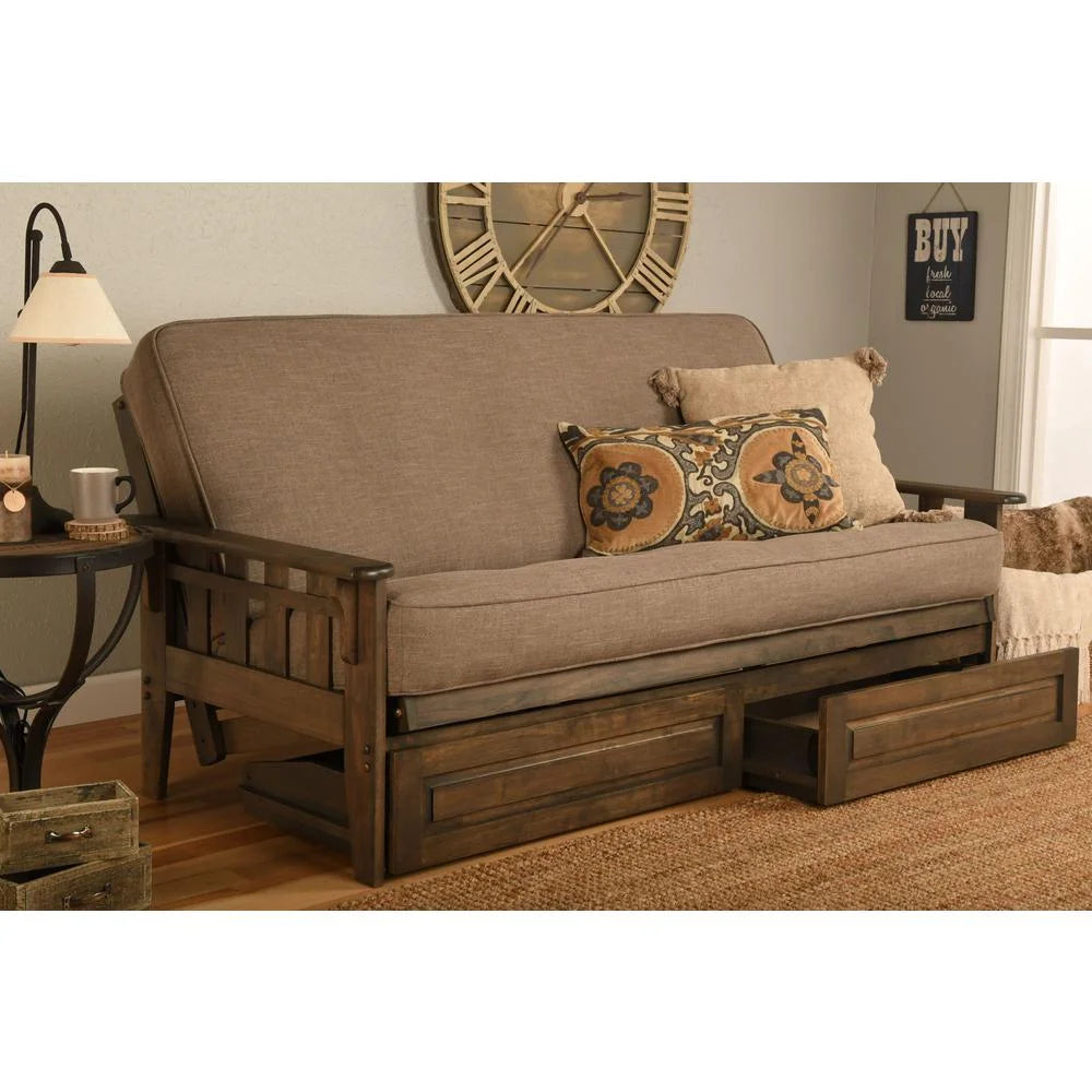 Stone Gray/Walnut Linen Fabric Mattress Frame K338