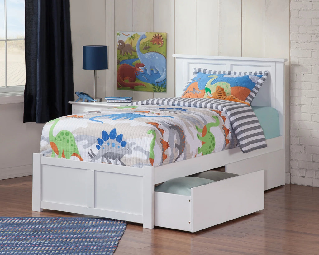 Twin Solid Wood Platform Bed with Footboard & 2 Storage Drawers in White L123