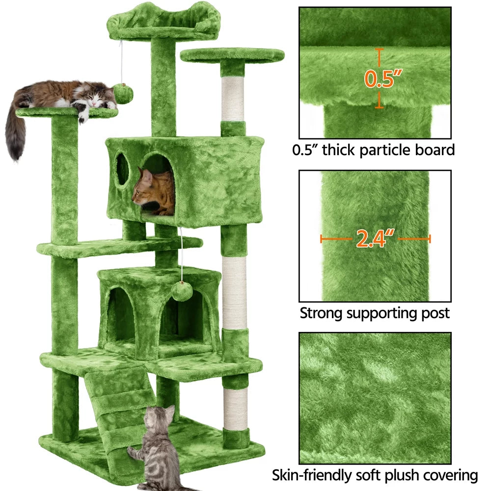 Green 54" Cat Tree with 2 Condos K418