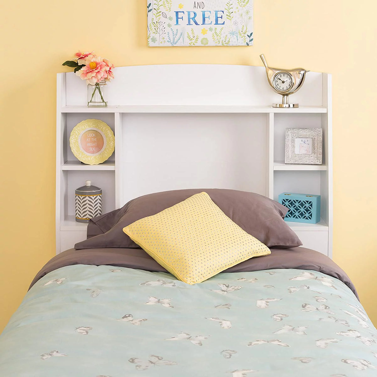 White Twin Headboard with 4 Compartments H43022