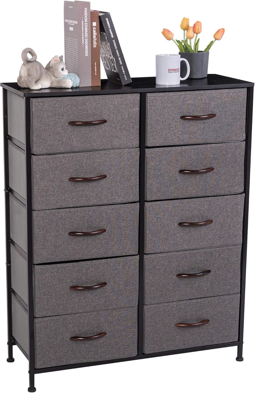 10 Drawer Vertical Dresser with Steel Frame and Fabric Bins U143