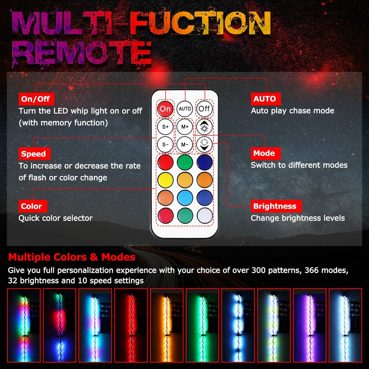5FT RGB LED Whip Light Antenna Pack of 2 P22877