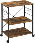 3-Tier Kitchen Utility Storage Shelf with Rolling Wheels, 10 Hooks, Brown F251