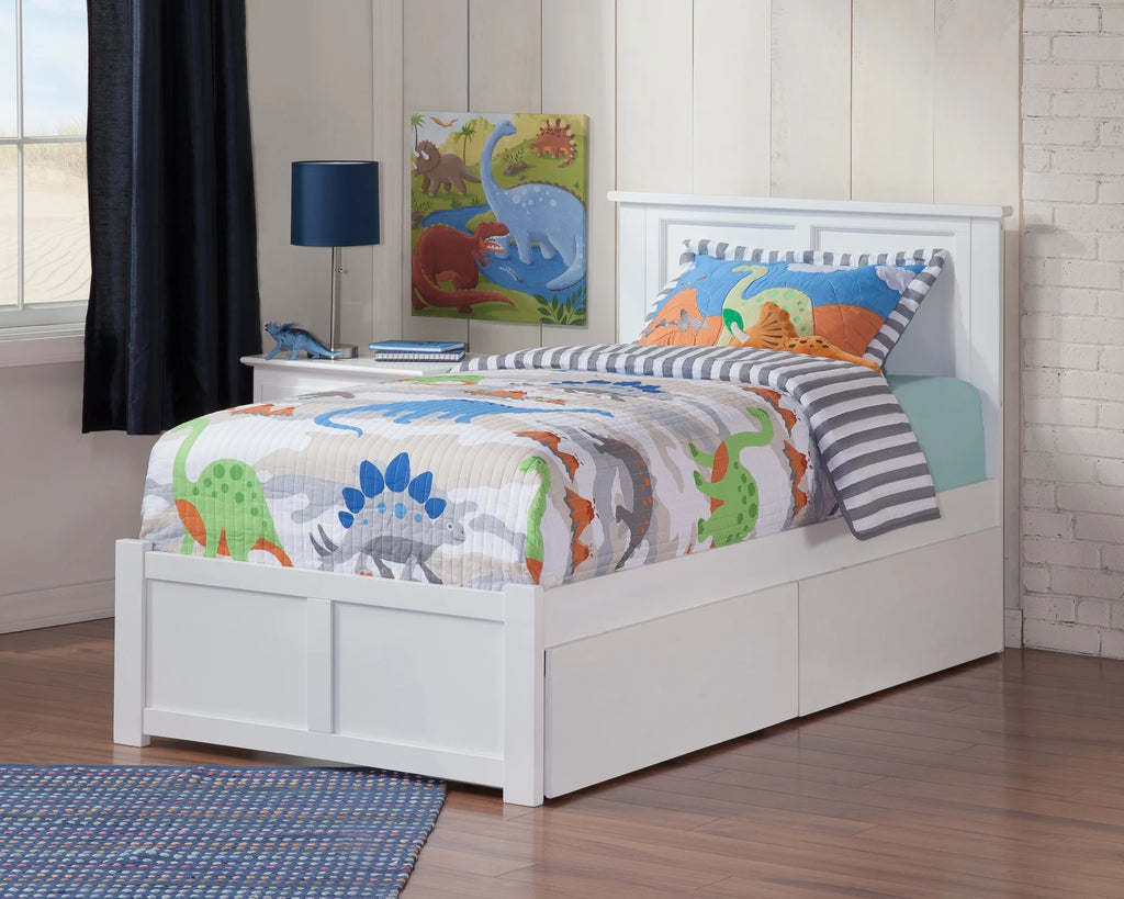 Twin Solid Wood Platform Bed with Footboard & 2 Storage Drawers in White L123