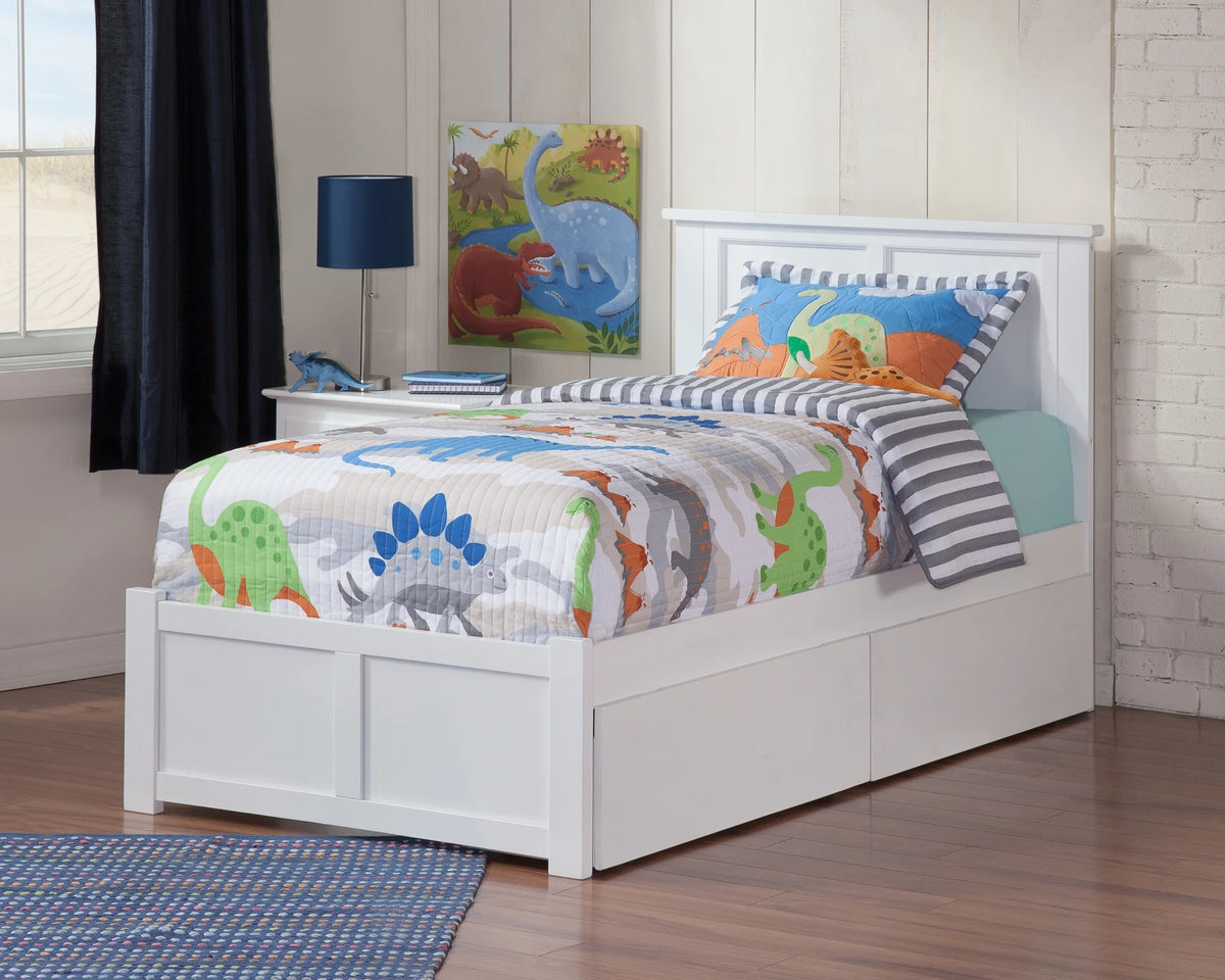 Twin Solid Wood Platform Bed with Footboard & 2 Storage Drawers in White L123