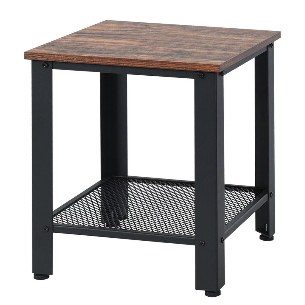 Set of 2 Black 2 Tier Side Table with Storage Shelf H98993