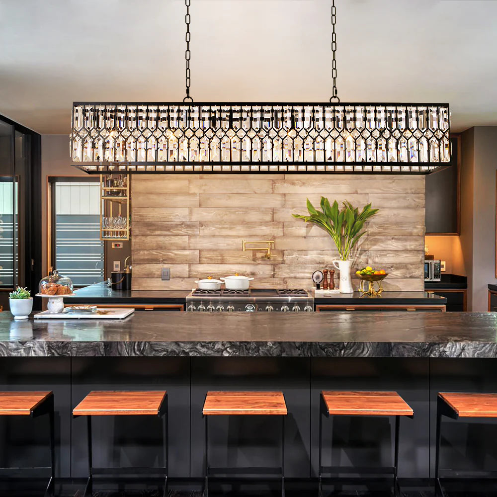 6-Light Crystal Rectangle Island Chandelier O3802