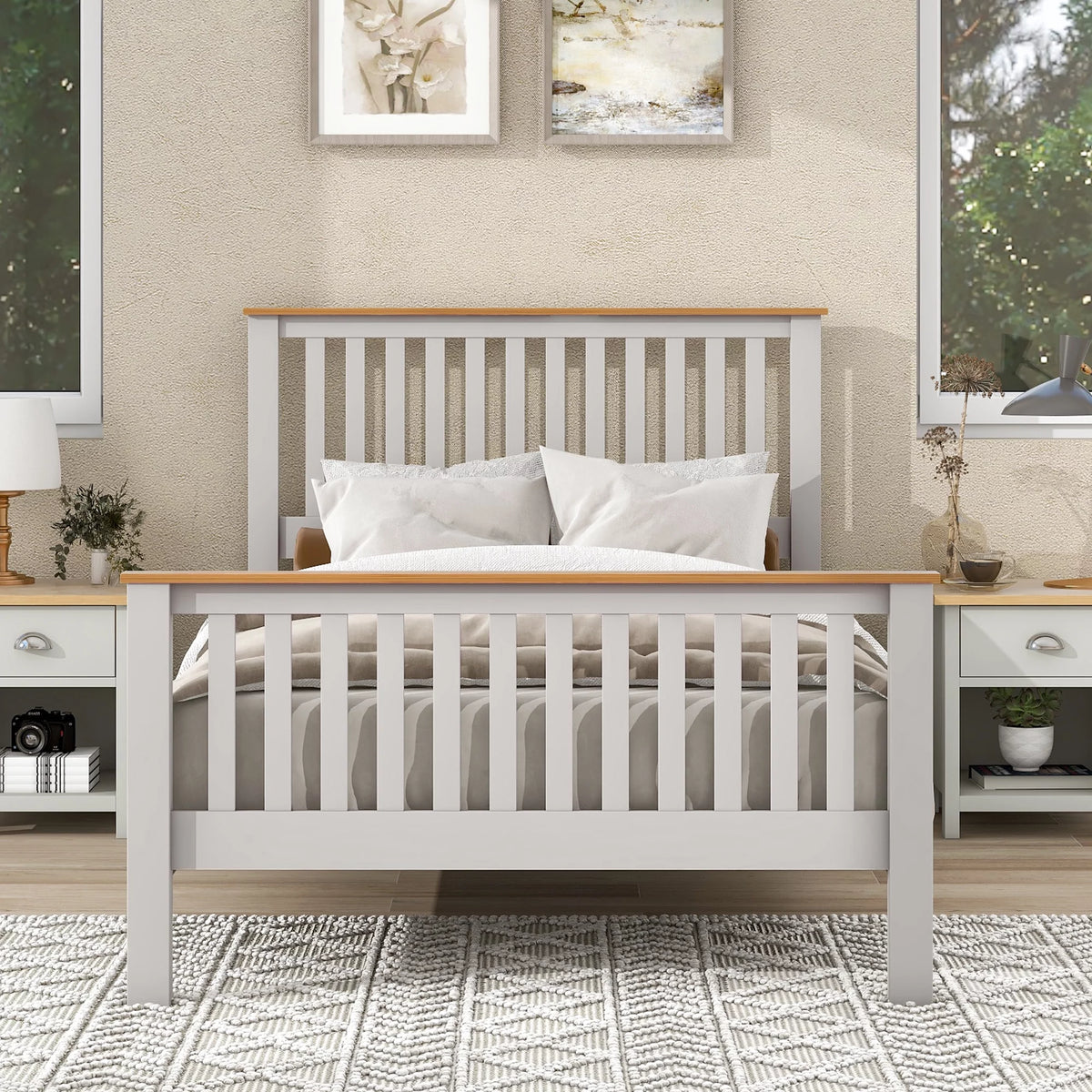 Full Size Solid Wood Platform Bed with Headboard C942510
