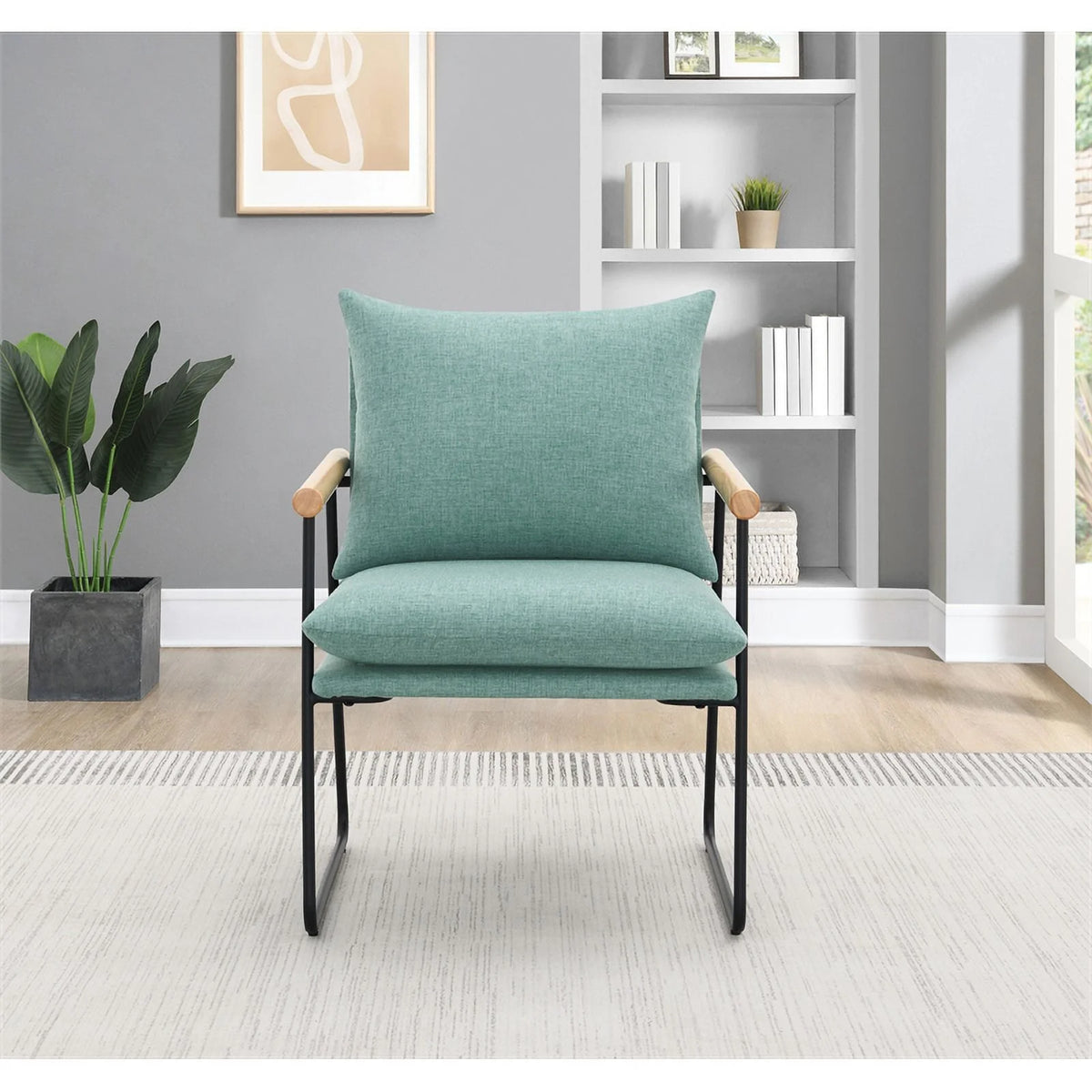 Sage Green Fabric Armchair with Black Sled Base I4252