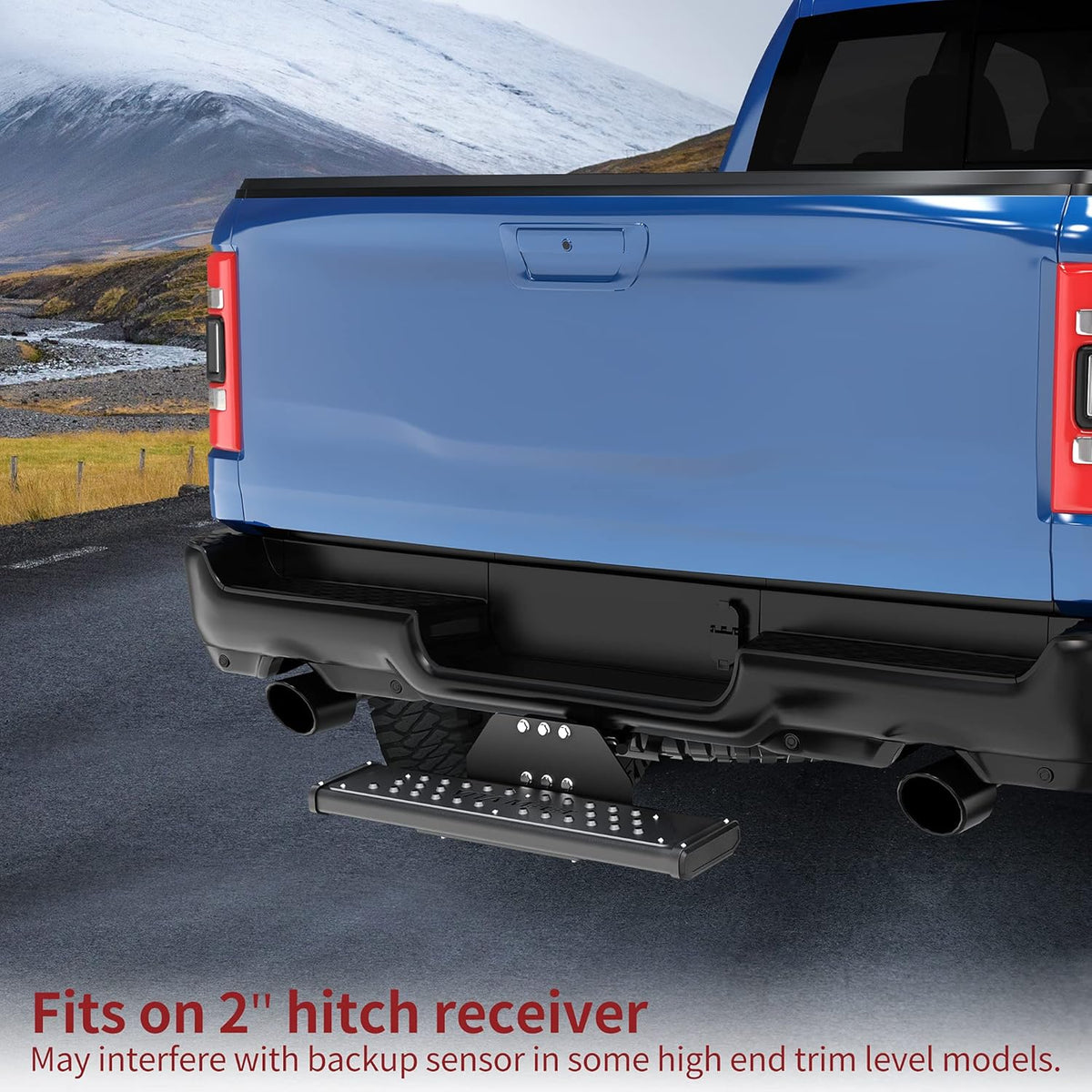 Aluminum Hitch Steps with 2 Receiver Bumper Guard Protector, Silver Non-Slip Textured Step Bar with Hitch Pin, Black Finish, 8.3 Wide B716272