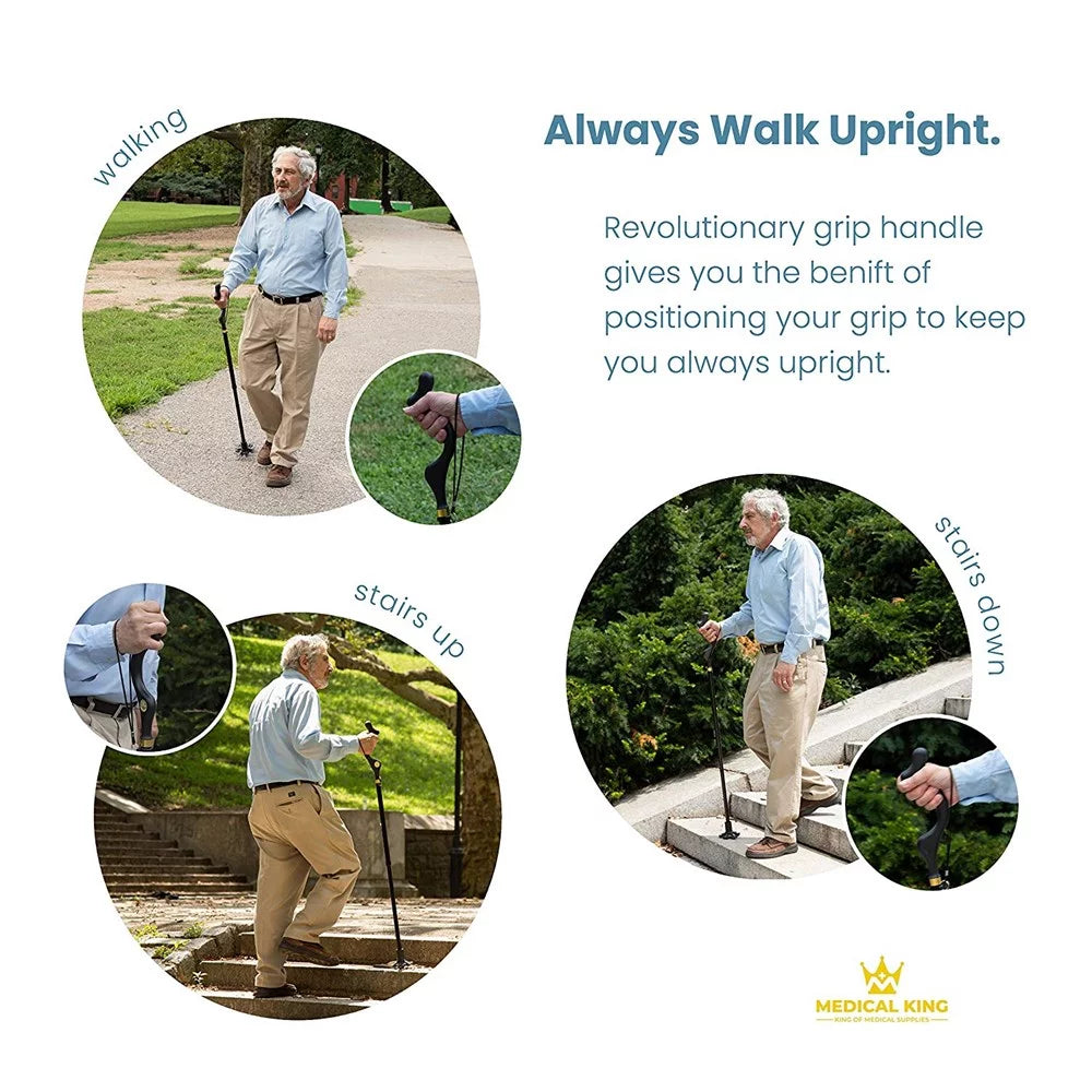 10 Adjustable Heights Self Standing Folding Walking Cane N3957