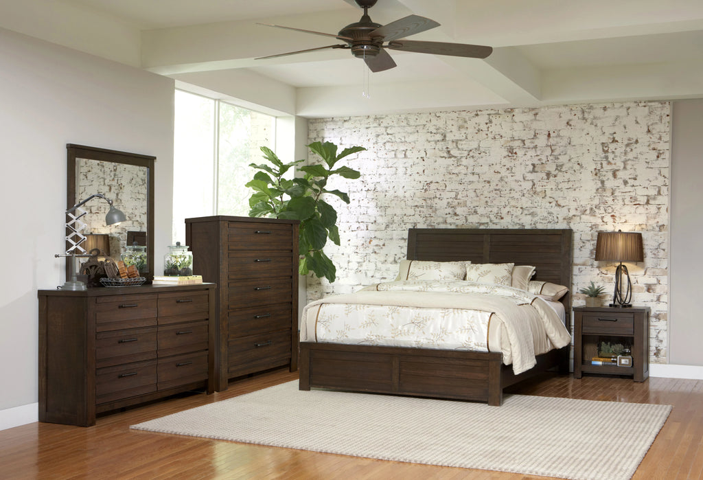 Espresso Wood Bedroom Set with King Bed Dresser Mirror Nightstand Chest P3742