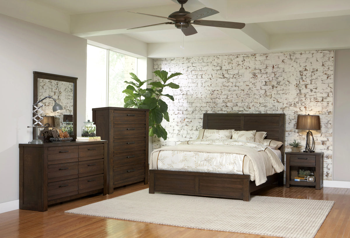 Espresso Wood Bedroom Set with King Bed Dresser Mirror Nightstand Chest P3742