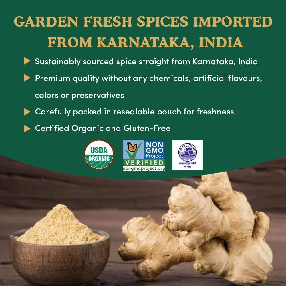 Organic Ginger Powder 454g 100% Raw Ground Ginger Root Powder in Resealable Zip Lock Pouch U5540