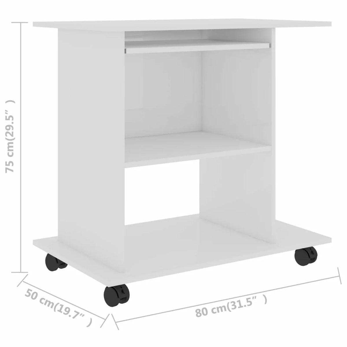 White Engineered Wood Computer Desk with Keyboard Tray 31.5 x 19.7 x 29.5 Inches P880828