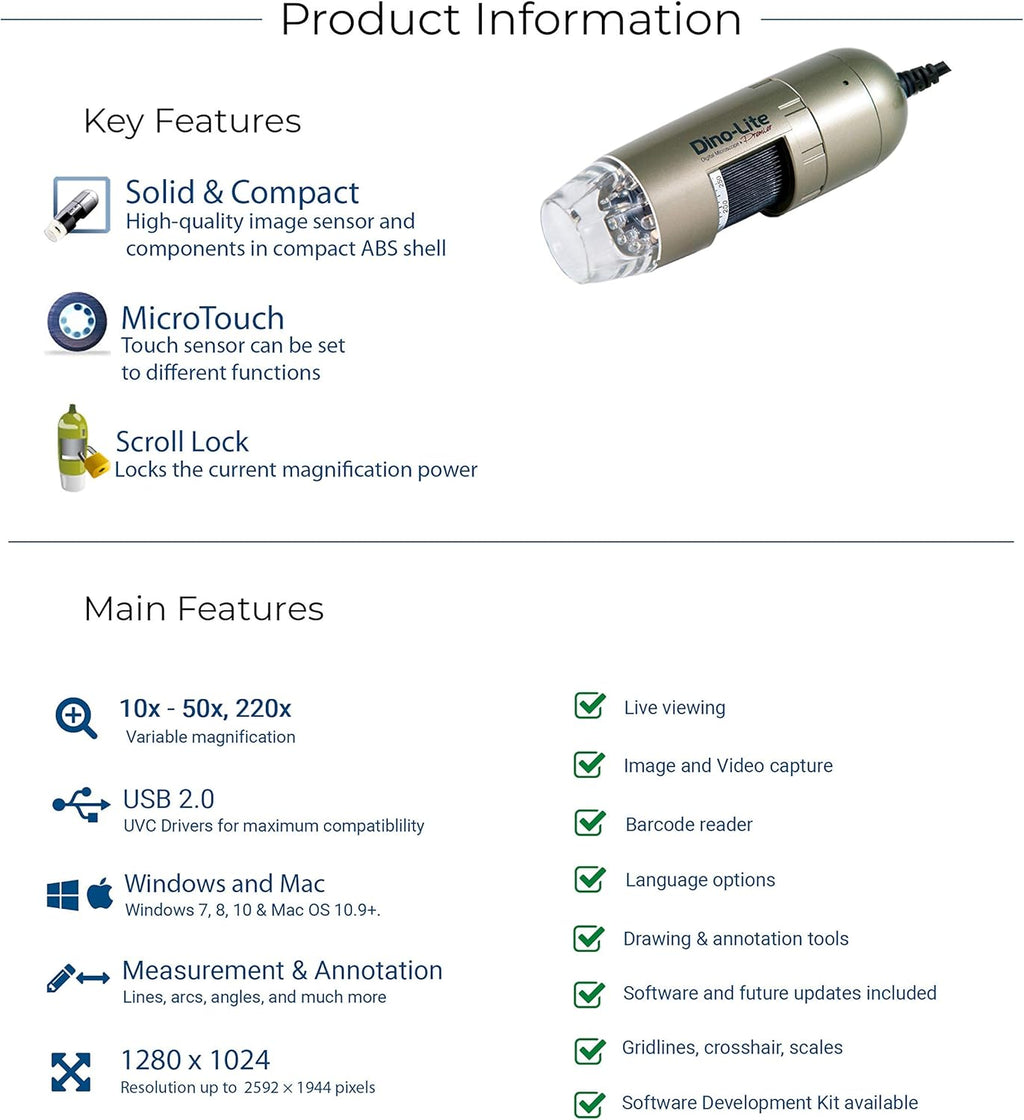 USB Digital Microscope, 1.3MP, 10x - 50x, 220x Optical Magnification M553160