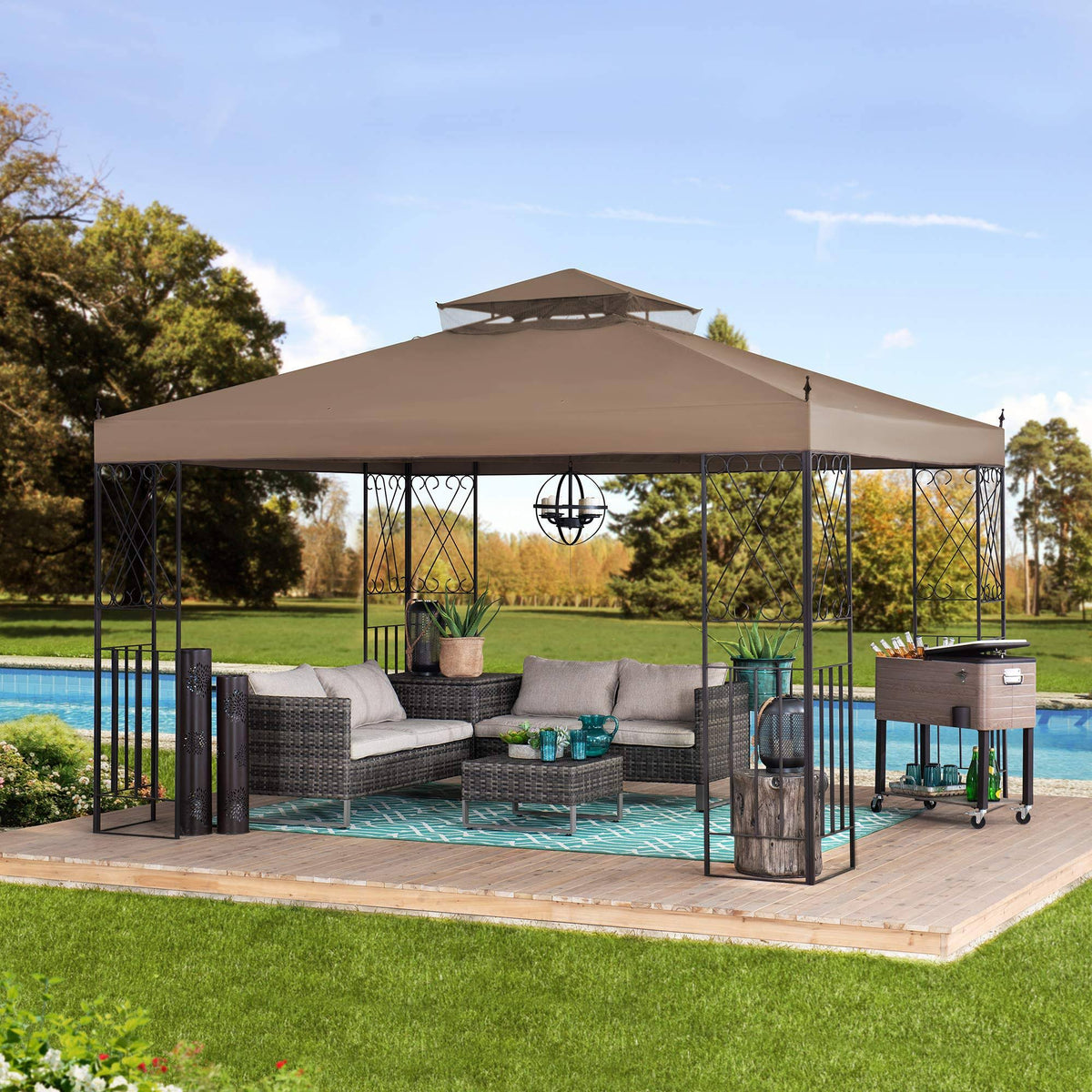 10 ft. x 12 ft. Steel Gazebo with 2-Tier Khaki Canopy A768
