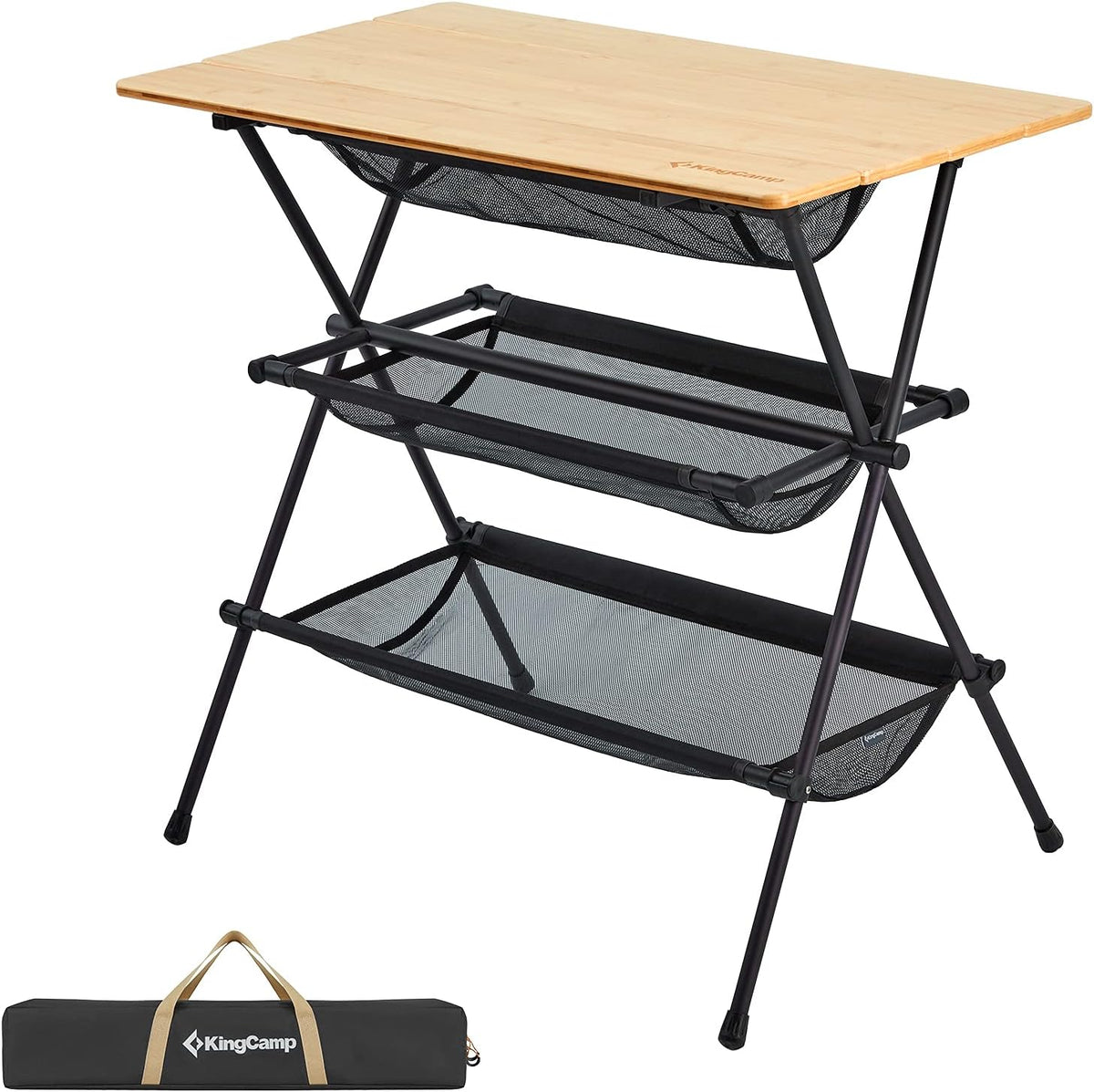 Bamboo Folding Camping Table with Adjustable Height Aluminum Legs M33275