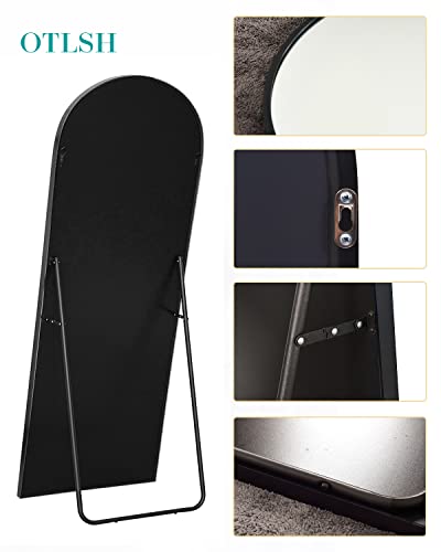Arched Floor Mirror, 58" Full Length Mirror with Stand, Aluminum Frame - Black K18589