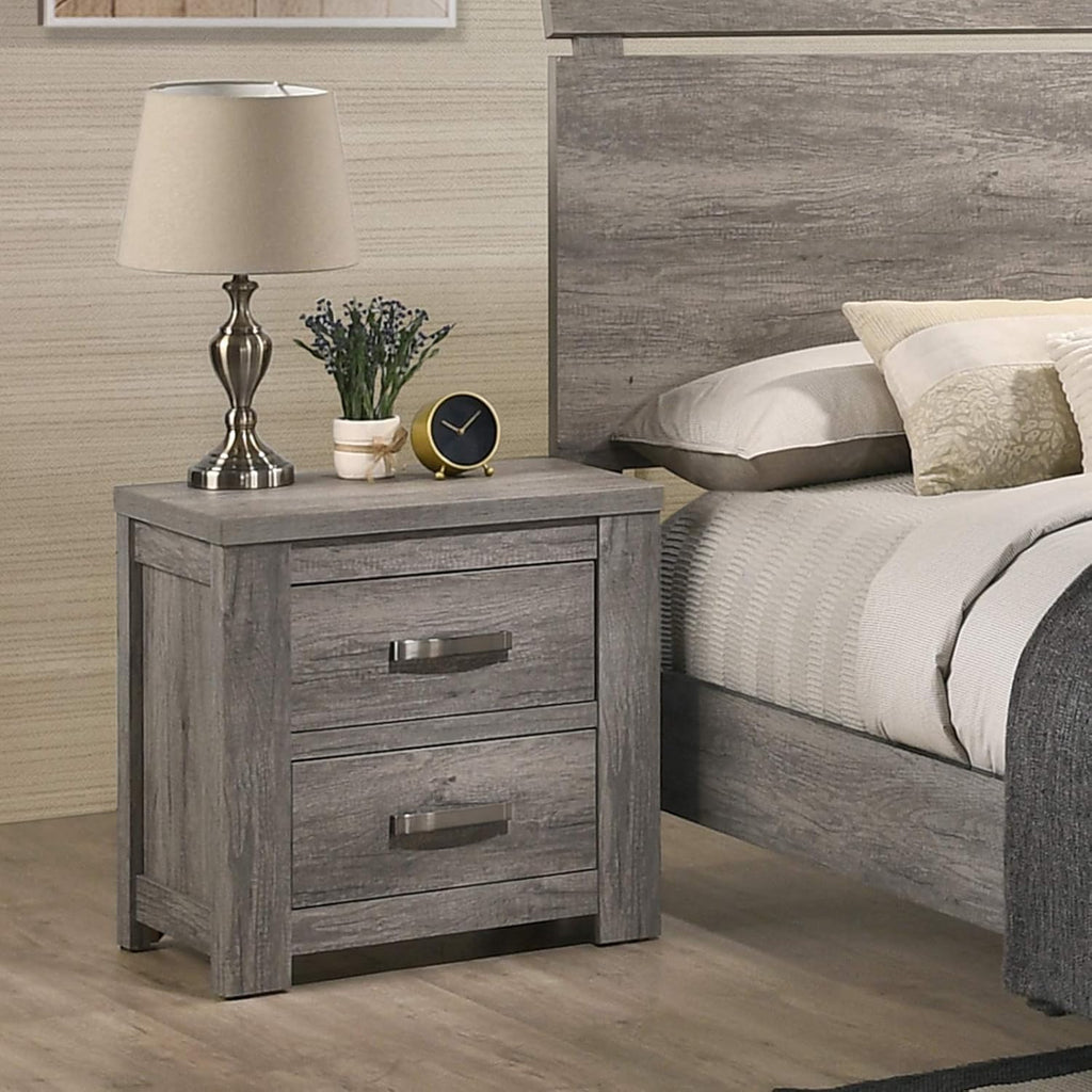 Weathered Gray Wood Queen Panel Bed, Dresser, Mirror, Nightstand, Chest L56132