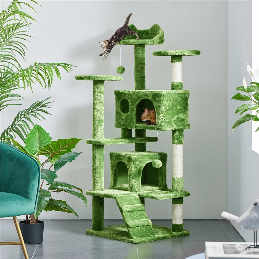 Green 54" Cat Tree with 2 Condos K418
