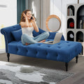 Blue Button Tufted Lounge Chaise with Accent Pillow P608301