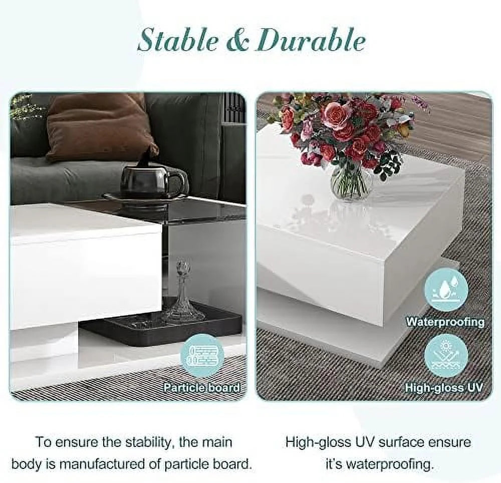 White Black 2-Layer Coffee Table with Removable Tray O827300