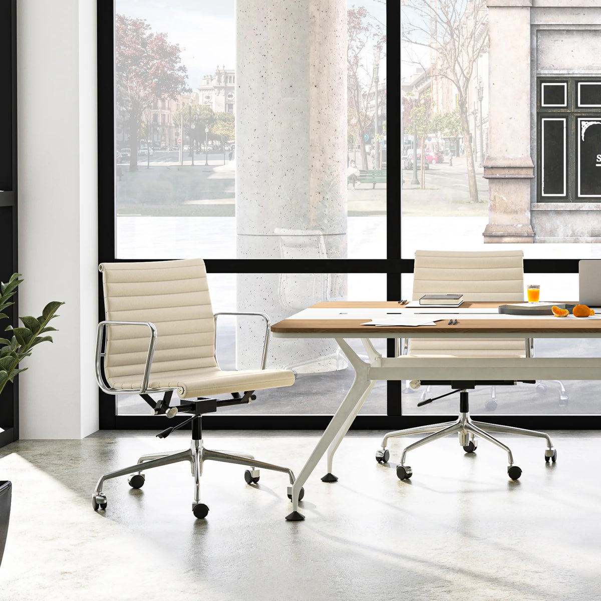 Ribbed Genuine Leather White Office Chair Q406