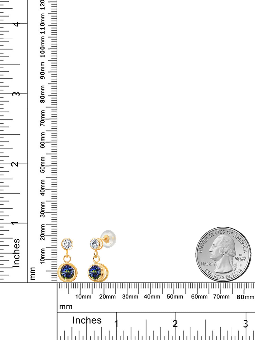 14K Yellow Gold Blue Mystic Topaz and White Diamond Two Stone Bezel Dangle Earrings D1832