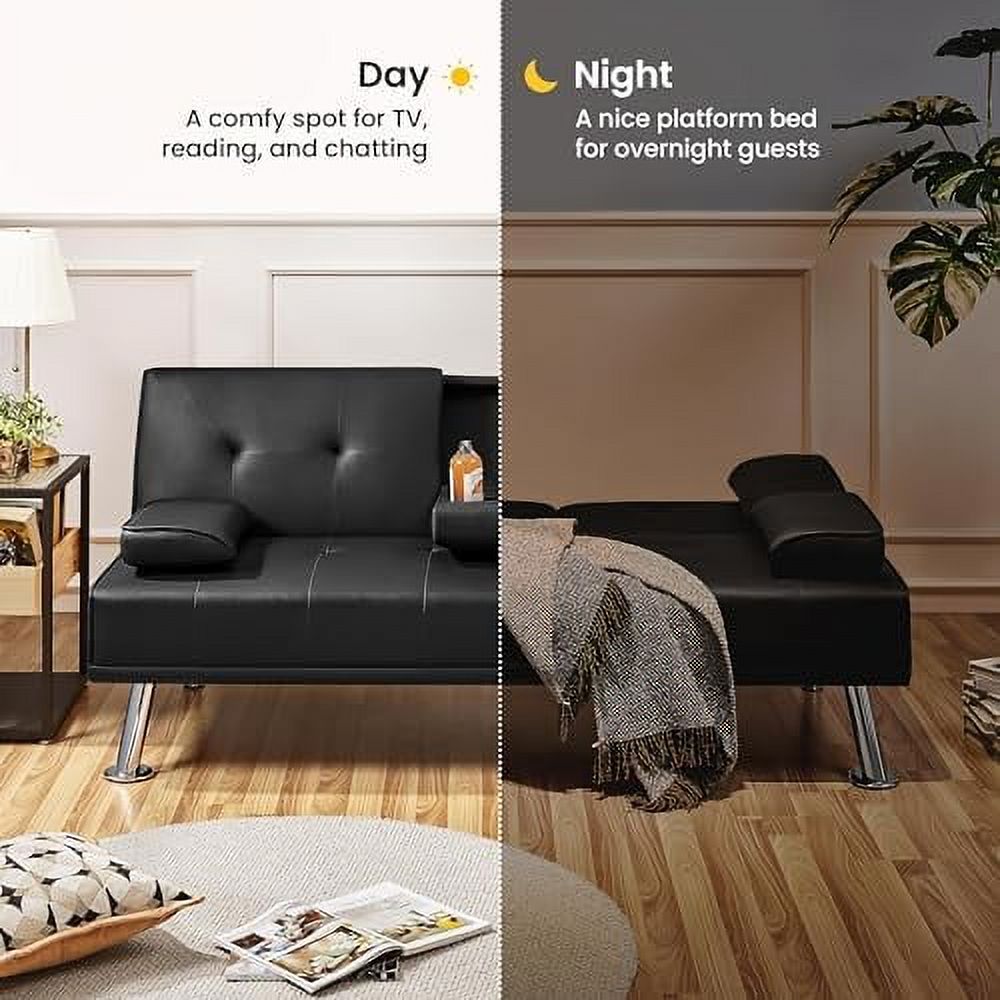 Gray Faux Leather Sofa Bed Futon with Armrest S486