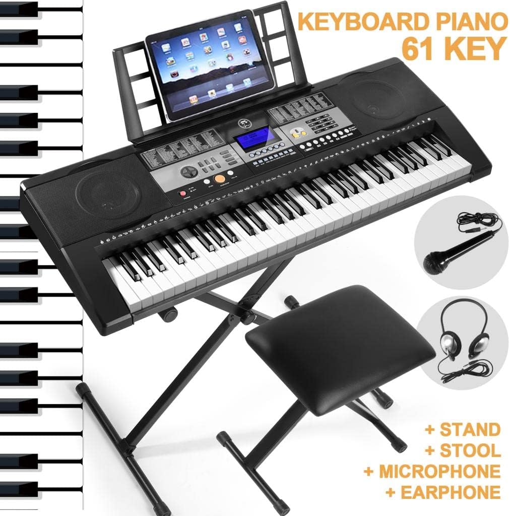61 Key Portable Electronic Keyboard Piano with Stand and Stool F80320