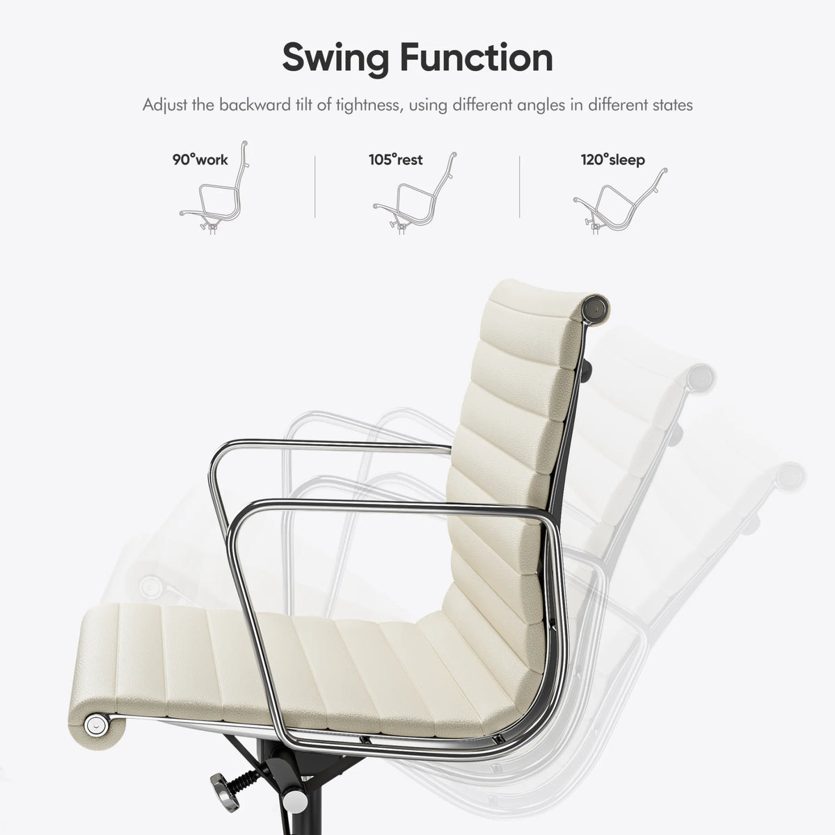 Ribbed Genuine Leather White Office Chair Q406