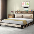 Queen Size Beige Metal Bed Frame with Storage Headboard I8338