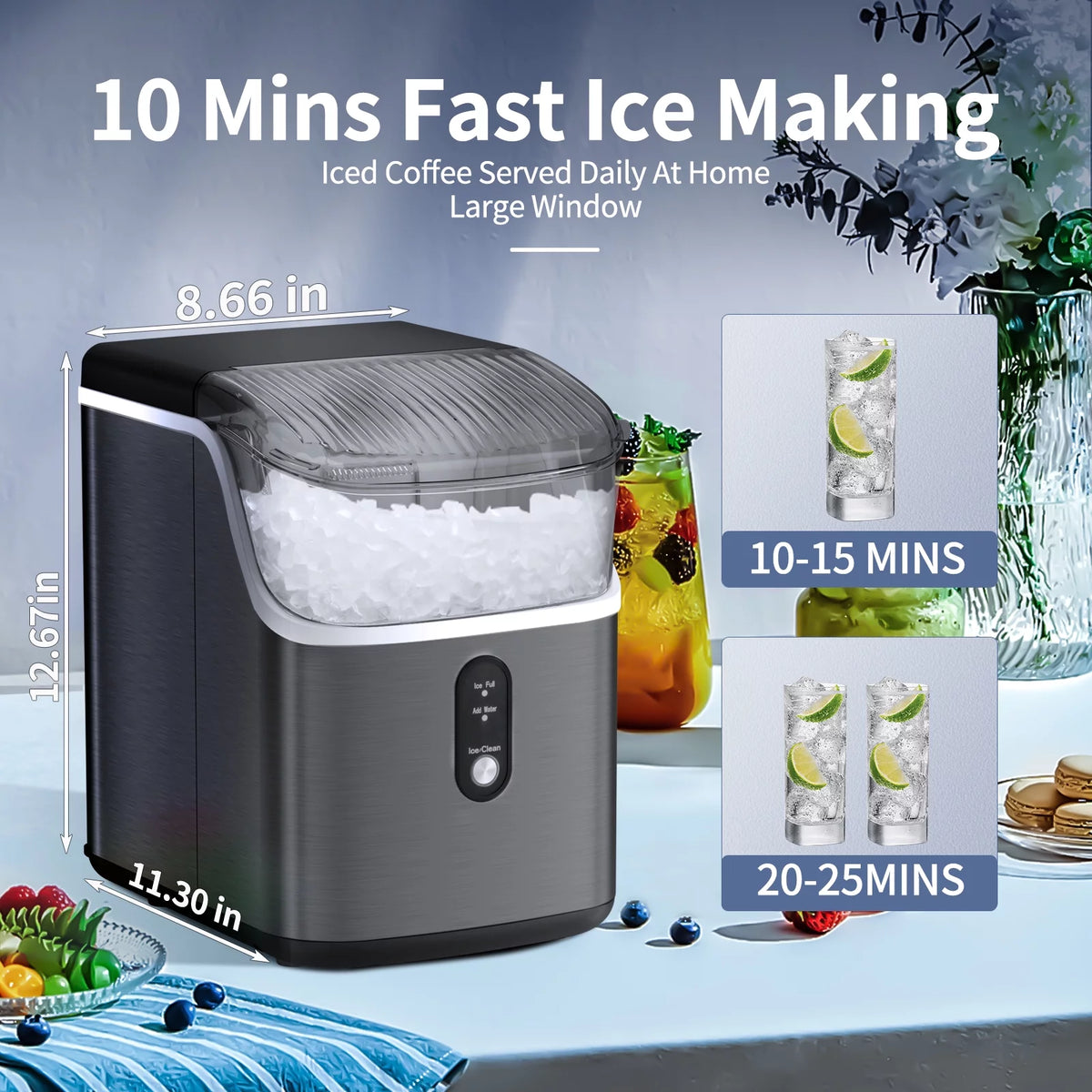 Nugget Ice Maker Countertop 33lbs/24H Self-Cleaning Stainless Steel Silver H380678