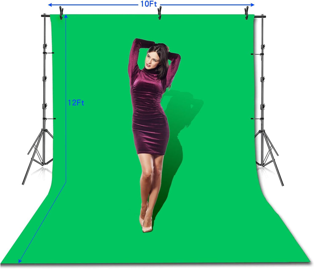 10 x 12ft 100% Cotton Muslin Green Screen Backdrop with Stand Kit Z138011