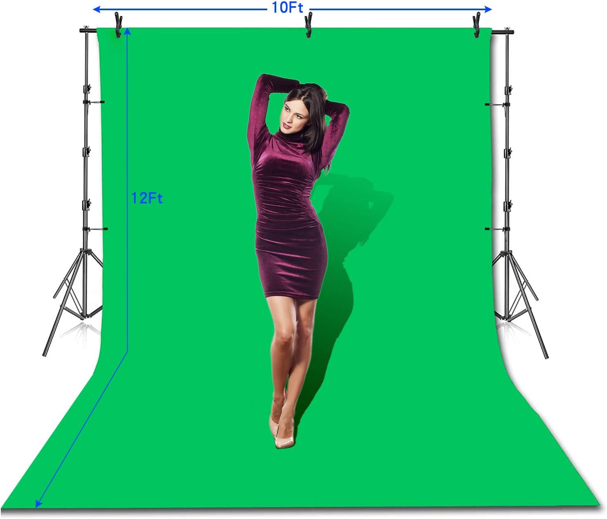 10 x 12ft 100% Cotton Muslin Green Screen Backdrop with Stand Kit Z138011