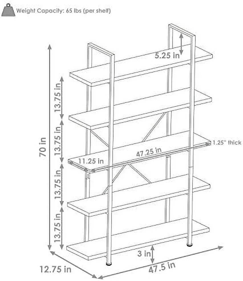 5-Tier Industrial Style Bookshelf with Open Shelves M90332