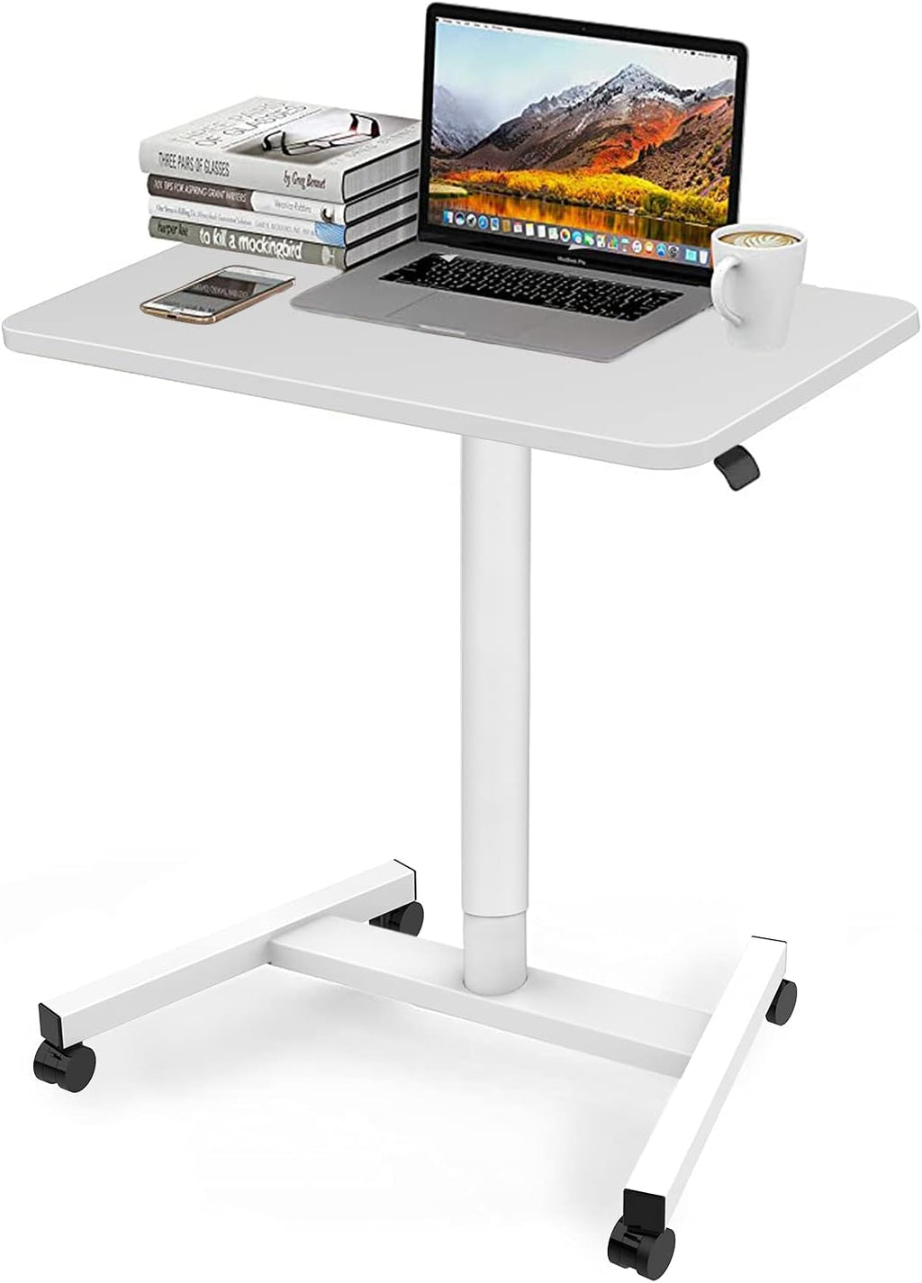 White Adjustable Rolling Laptop Desk Cart L432113