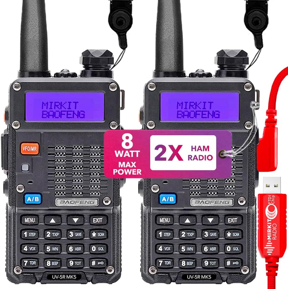 2X 8 Watt Max Power Ham Radios with 1800 mAh Li-ion Battery and Programming Cable V2136