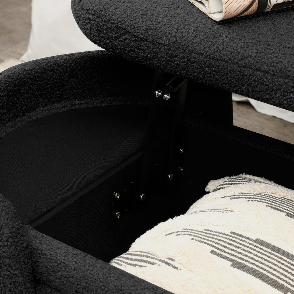 Black Sherpa Fabric Storage Bench J77953