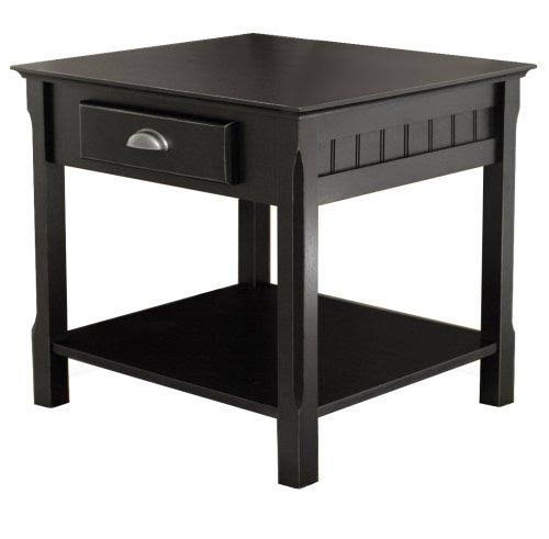 Black Wood End Table with Drawer and Shelf L1159