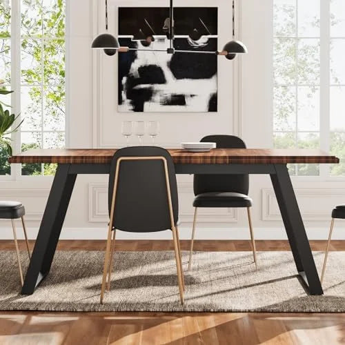 63-Inch Wood Dining Table with Metal Legs O894759