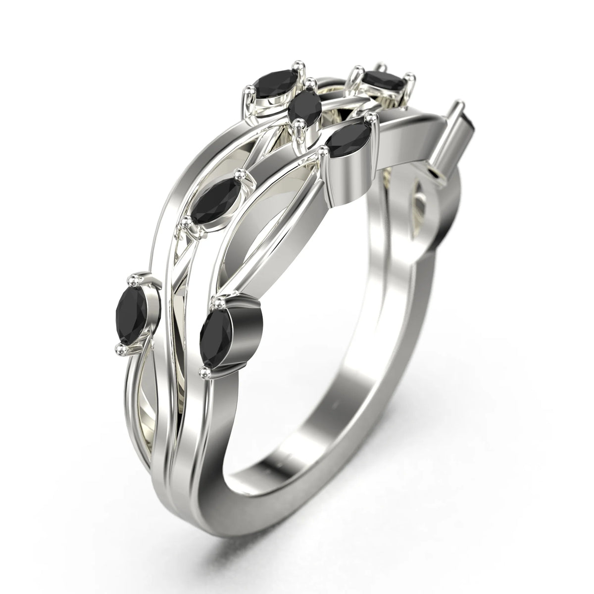 Marquise Black Diamond Moissanite Wedding Ring 18K White Gold Over Silver Z4415