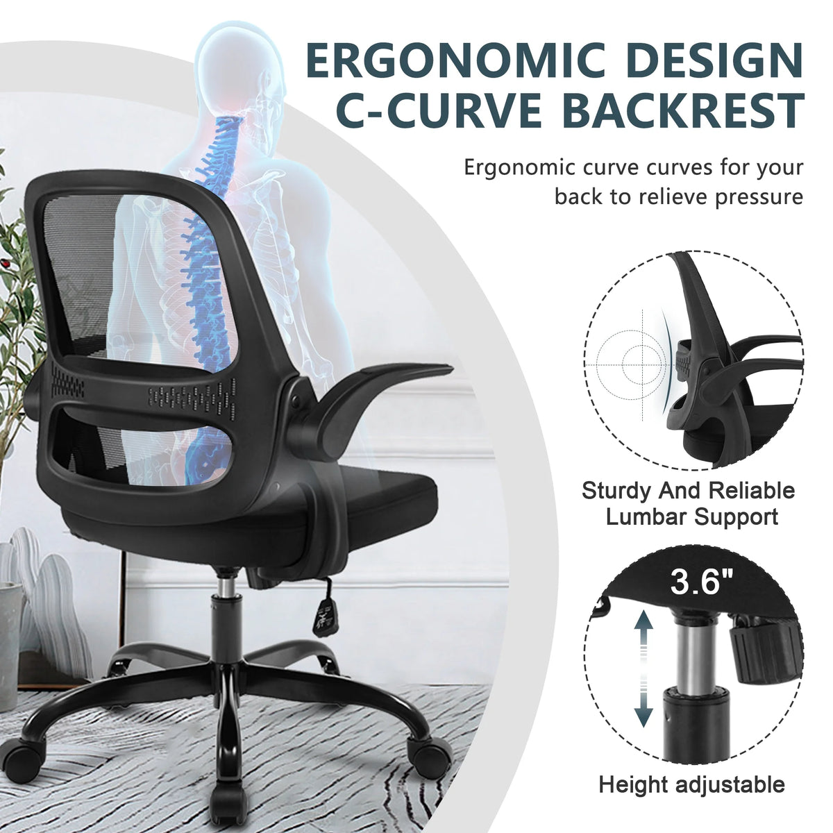 Black Office Chair with Flip-up Armrests V248290