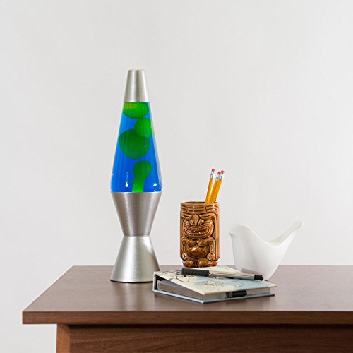 14.5-Inch Silver Base Lamp with Yellow Wax in Blue Liquid P955524
