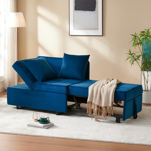 Dark Grey Velvet 4-in-1 Convertible Sofa Bed with 2 Throw Pillow F16569