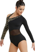 Gold/Black Asymmetrical Sequin Leotard O827872