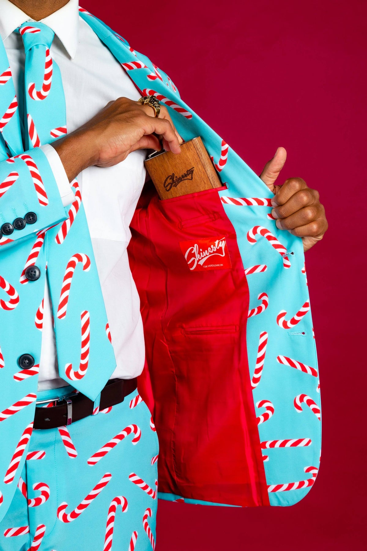 Candy Cane Print Christmas Suit Size 52 Multicolored N256
