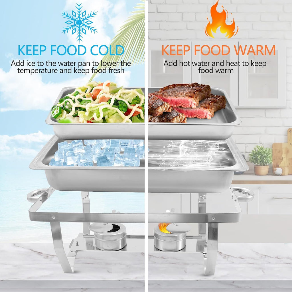 8 Qt 4 Pack Full Size Stainless Steel Chafing Dishes Buffet Set with Folding Frame Stand B37719