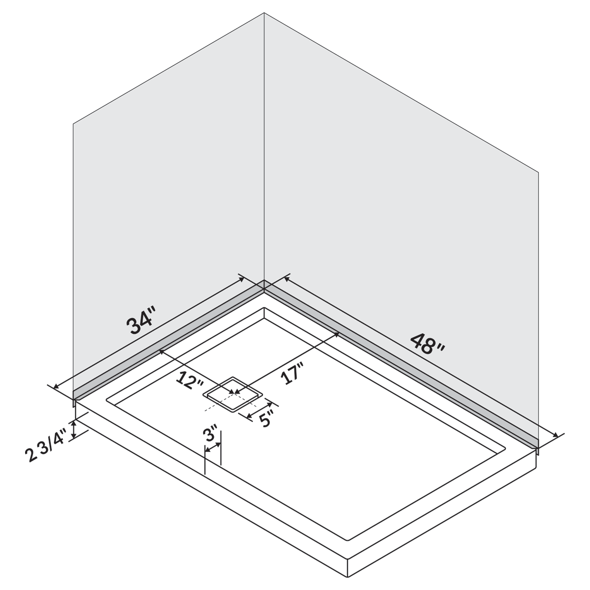 48x22 Shower Base Pan Left Double Threshold Right Drain Z9743